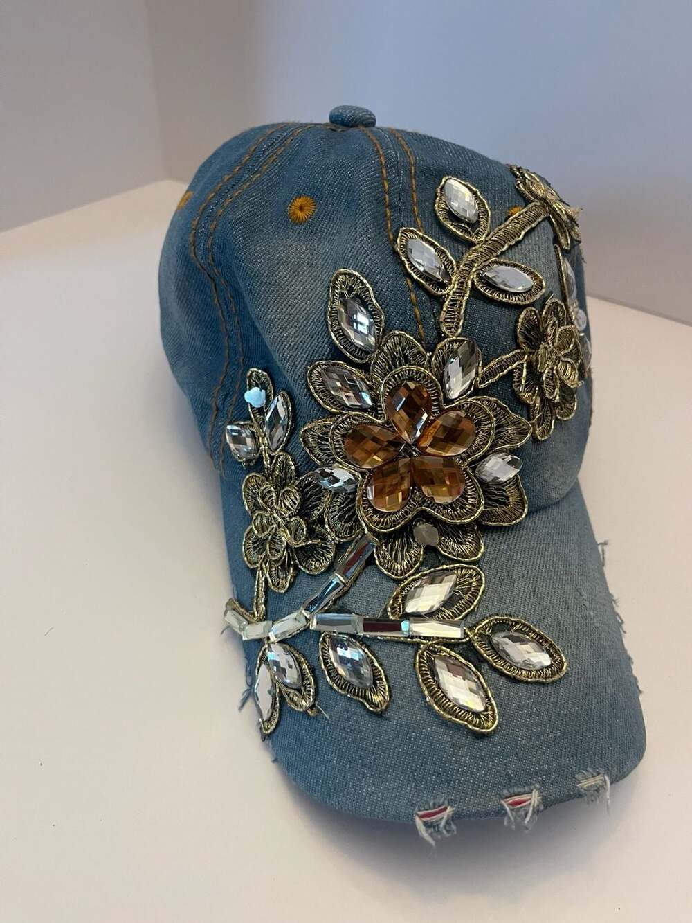 Pearl Rhinestone Denim Baseball Cap Womens 29 Palms Adjustable